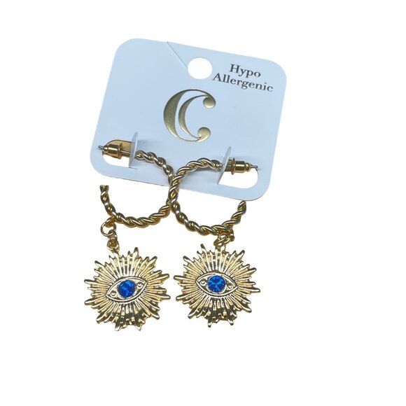 Charming, Charlie MSRP 16 Hypoallergenic Gold-Tone Evil Eye Dangle Earrings With - Picture 2 of 6